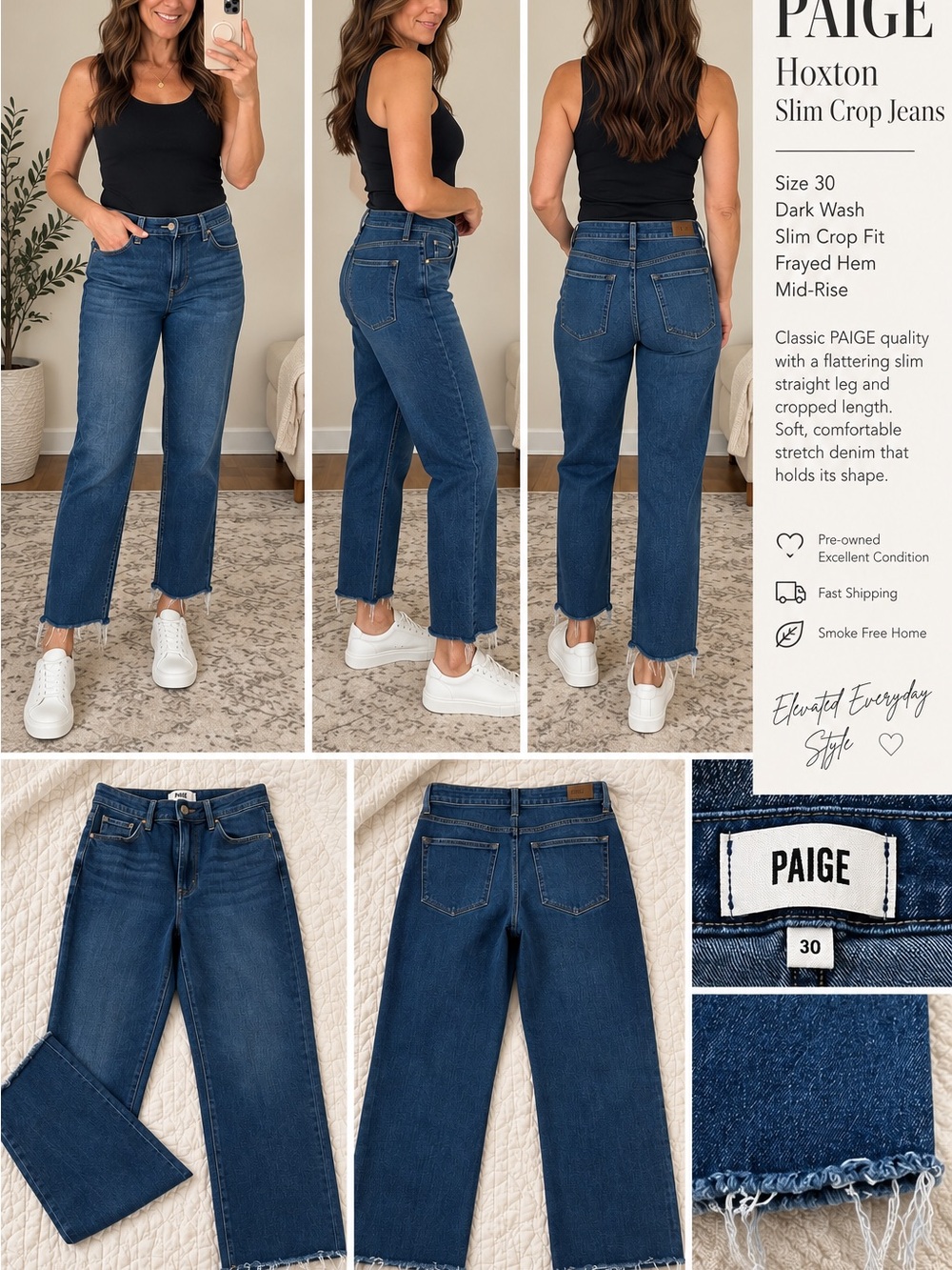PAIGE Hoxton Slim Crop Jeans - Dark Blue Wash